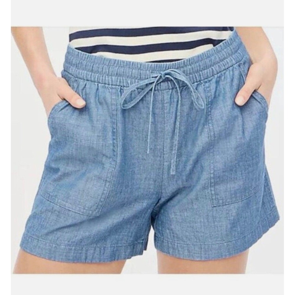 J.Crew Seaside Shorts Women's size 8 Blue Chambray Elastic Drawstring NWT